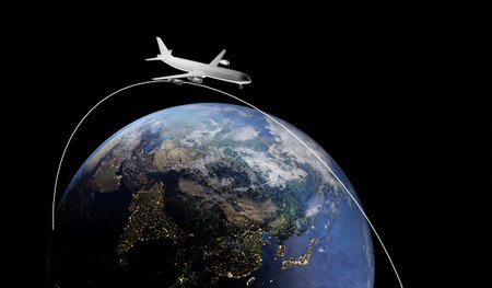 Travel by plane, globe, continent, travel, 3D illustrationの写真素材
