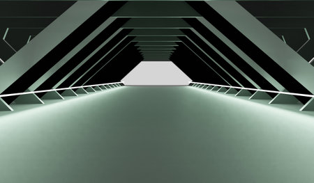tunnel, neon light, corridor, triangle, light pipe, technology,3D illustrationの写真素材