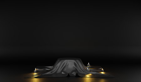 Podium, cloth, shiny, circle podium, 3D illustrationの写真素材