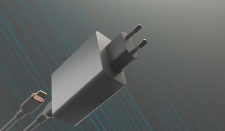 Type-C charging cable, black background, 3D illustrationの写真素材