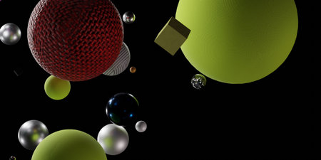 Abstract background, cubes and balls, 3D illustration