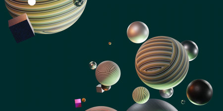Abstract background, cubes and balls, 3D illustration
