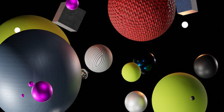 Abstract background, cubes and balls, 3D illustration