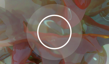 Transparent glass circle frame, abstract fabric background, laser light circle, 3D illustration