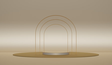 Round podium with arch, showroom, stage, 3D illustrationの写真素材