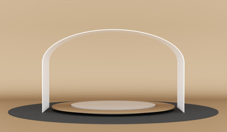 Round podium with arch, showroom, stage, 3D illustrationの写真素材