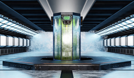 Hibernation machine, water pipe in the science room, 3D illustrationの写真素材