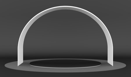 Round podium with arch, showroom, stage, 3D illustrationの写真素材