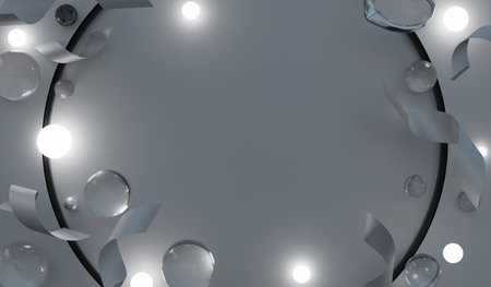 Poster circle with marbles and ribbons web banner,abstract background. 3d illustration.の写真素材