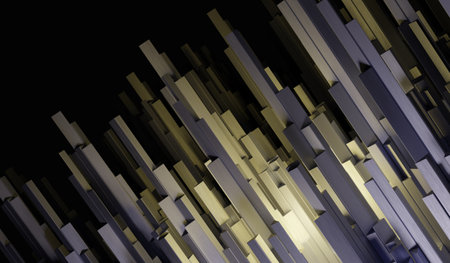Shiny square bars, tall poles, abstract background, 3D illustration