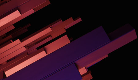 Shiny square bars, tall poles, abstract background, 3D illustration