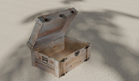 Treasure chest, open box, antique box, 3D illustration