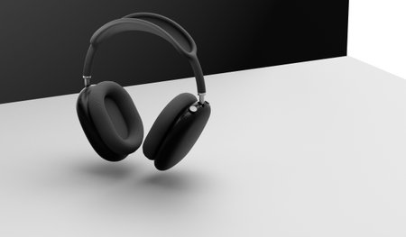 Headphones, over-ear headphones, black, 3D illustrationの写真素材