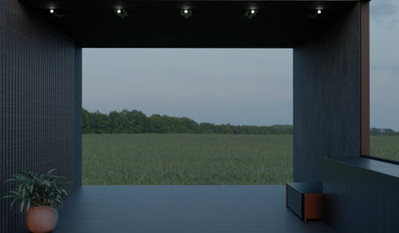 Hall, balcony, nature view, 3D illustrationの写真素材