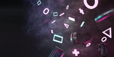 Game background, controller, game equipment, 3D illustrationの写真素材