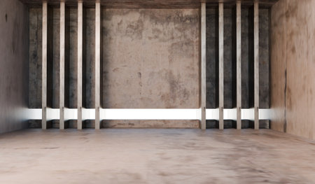 Empty room, cement walls and floors, showroom, 3D illustration