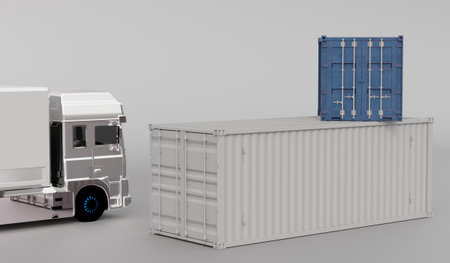 Logging truck and container, freight transport system, 3D illustrationの写真素材