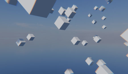 Abstract background, square blocks on the sky for decoration, 3D illustrationの写真素材