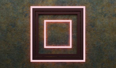 Square frame, neon, abstract background, 3D illustration