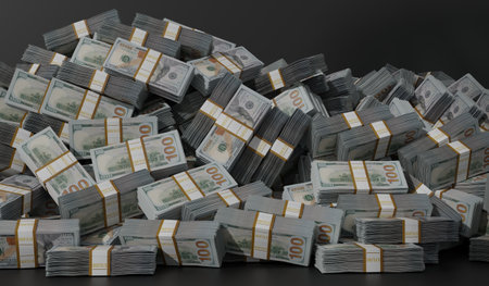 Money pile, banknotes, treasure, abstract background, 3D illustration