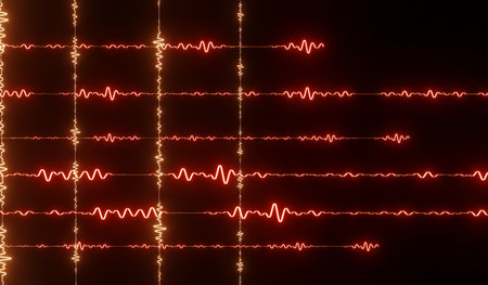 Heartbeat, sound waves, neon lights, 3D illustrations
