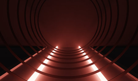 Circular tunnel, neon color, 3D illustrationの写真素材