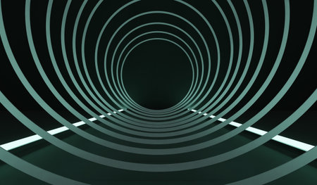Circular tunnel, neon color, 3D illustrationの写真素材