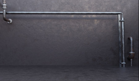 Showroom, industrial, pipes, floor and walls, empty room, 3D illustration.の写真素材