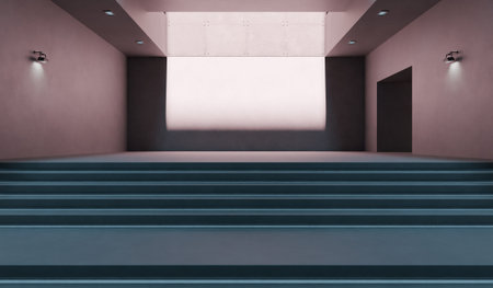 Stage, staircase, showroom, hallway, corridor, 3D illustration.