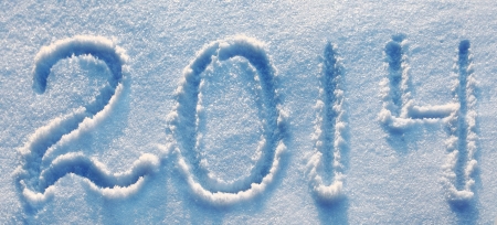 Year 2014 written in Snow in High Key 