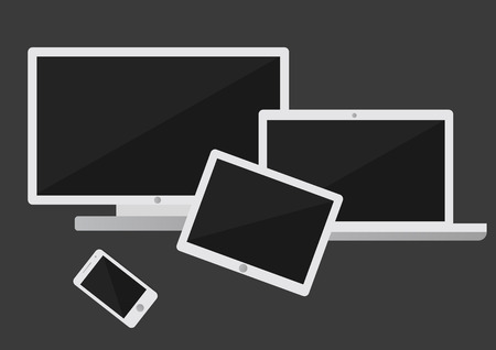 Monitor set with computer, laptop, tablet and mobile. Device mockup template.のイラスト素材