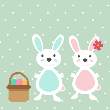 Cute Easter rabbits with a basketのイラスト素材