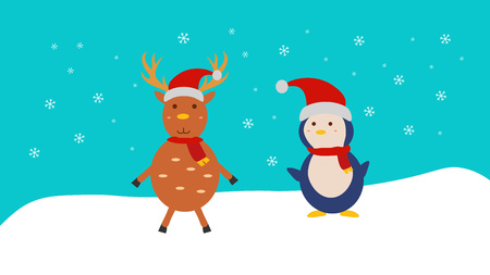 Deer and penguin winter backgroundのイラスト素材