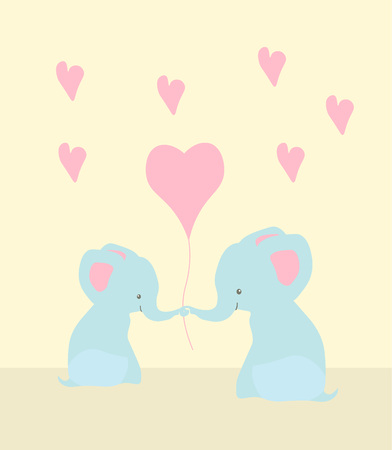 Cute hand drawn Valentines day card with funny cartoon characters of elephants.のイラスト素材