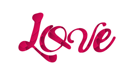 The inscription "love" is isolated on a white background. With the texture of the cut paper. To the day of the St. Valentine's. The relationship between the pair. Hand drawn word "love". Vector.のイラスト素材