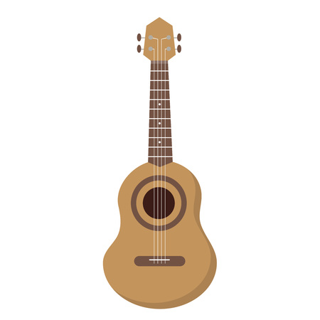 Hawaii guitar. Hawaiian national musical instrument. Brown and beige ukulele isolated on white background. Flat vector illustration.のイラスト素材