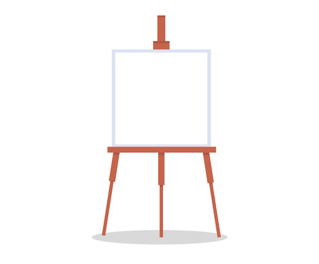 A wooden easel with a white canvas inside. White paper is fixed on a wooden stand. Template for mockups. Art drawing design studio furniture. Flat vector illustration. Isolated on white background.のイラスト素材
