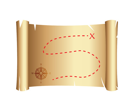 An antique vintage pirates treasure map. Old cut manuscript. Element for video games, applications, the web. Game user interface. Flat vector illustration isolated on white.のイラスト素材