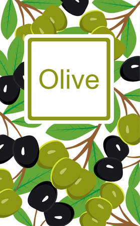 Vector vertical banner template with ripe black and green olives.のイラスト素材