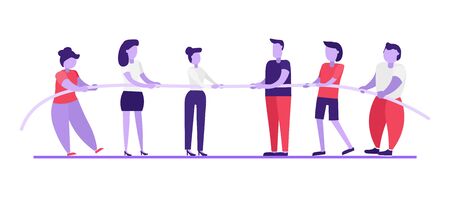 Tug of war. Two teams are struggling with each other.のイラスト素材