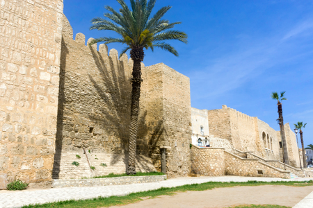 Landscape of the old city walls of Sousse, Tunisia.の写真素材