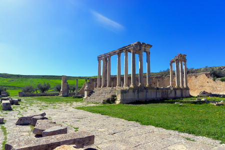 View of the Temple of Juno in Dougga, Tunisiaの写真素材