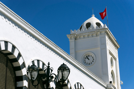 View of the top of the Ministry of Finance Building in the medina in Tunis, Tunisia.の写真素材