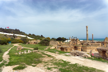 Lanscape of the ruins of the  Baths of Antoninus in Carthage, Tunisiaの写真素材