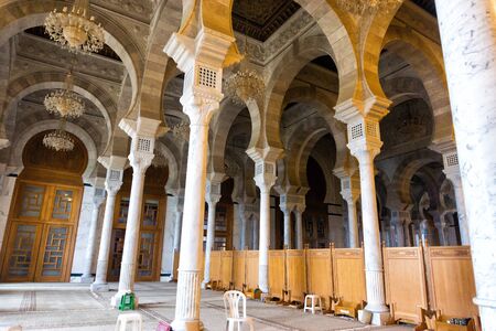CARTHAGE, TUNISIA - APRIL 3: Inside view of the Malik ibn Anas Mosque in Carthage, Tunisia on April 3, 2018.のeditorial素材