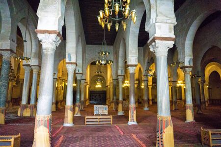 KAIROUAN, TUNISIA - APRIL 10: Interior view of the Great Mosque in Kairouan, Tunisia on April 10, 2018.のeditorial素材