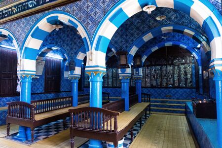 HOUMT SOUK, TUNISIA - APRIL 17:  Interior view of the El Ghriba Synagogue  in Houmt Souk, Tunisia on...