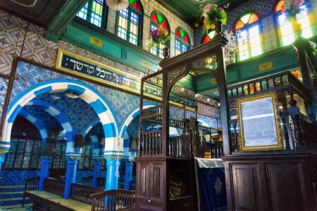 HOUMT SOUK, TUNISIA - APRIL 17: Inside view of part of the Djerba Synagogue in Houmt Souk, Tunisia on April 17, 2018のeditorial素材