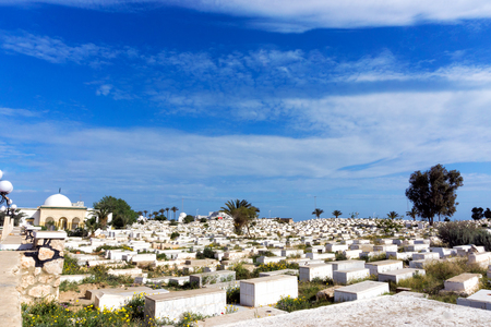 View of Sidi el-Mezeri cemetery close to the Bourgiba Maousoleum in Monastir,Tunisiaの写真素材
