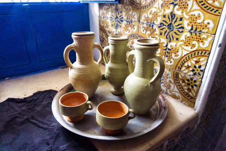Traditional crockery for water in Monastir, Tunisiaの写真素材